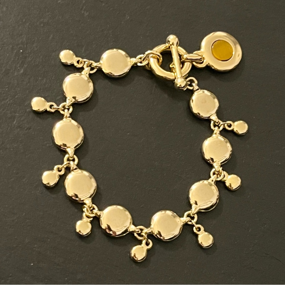 Sparkling Gold Tone Disc Link 8” Bracelet With Tiger Eye Toggle - Picture 4 of 12